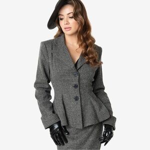 *NWT* Micheline Pitt for Unique Vintage - Retro Peplum Grey Tweed Blazer